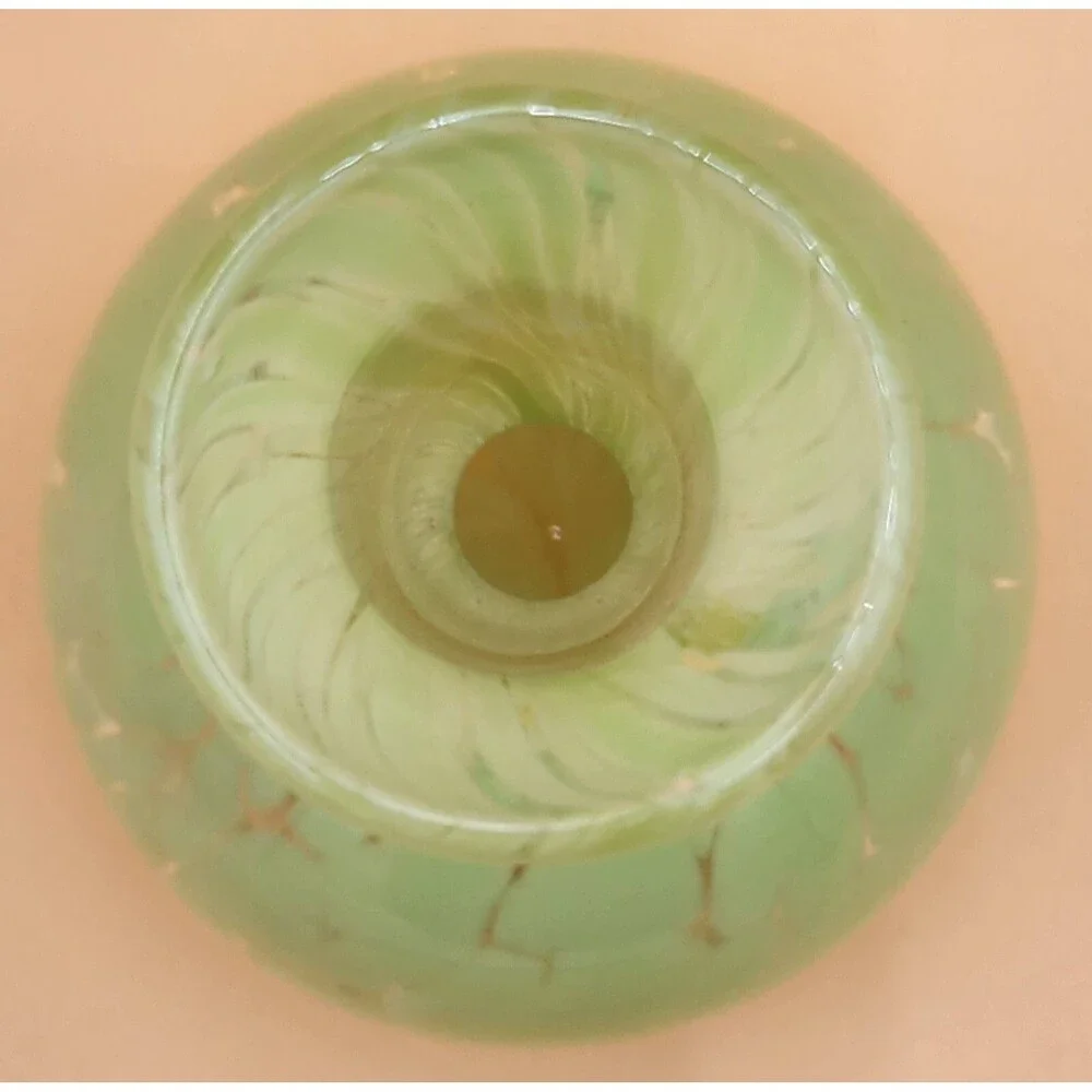 Green & Clear Art Glass Vase Hand Blown ~ Great Pontil Mark